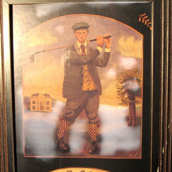 GOLF COURSE Two Golfers Lithograph Print By Mid Framed Vintage 23" Tall - Picture 3 of 10
